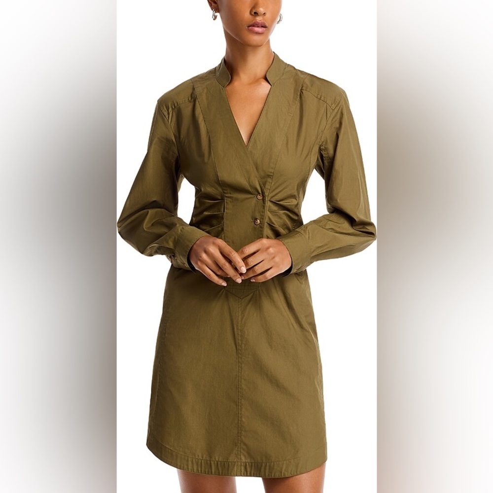 Derek Lam Fatigue long sleeve mini dress button front olive green Sz 2